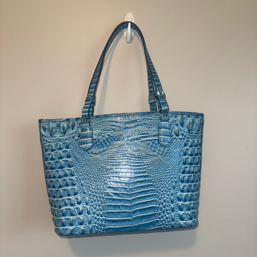 Brahmin Blue Croc-Embossed Leather Tote - Picture 3 of 11